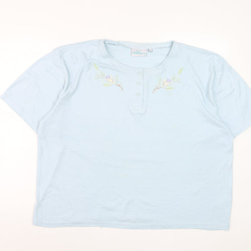 Honor Millburn Women Blue XL Henley Embroidered Cotton T-Shirt