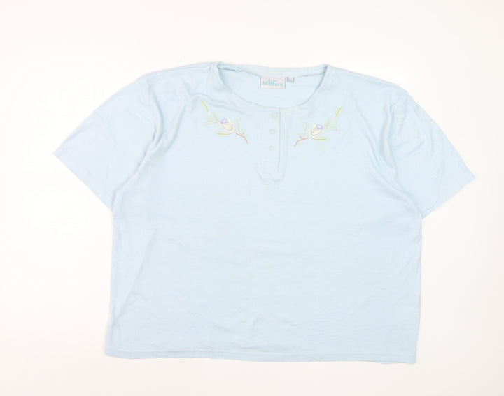 Honor Millburn Women Blue XL Henley Embroidered Cotton T-Shirt