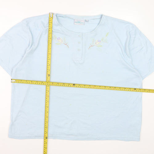Honor Millburn Women Blue XL Henley Embroidered Cotton T-Shirt