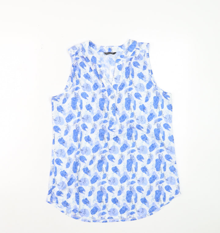 Roman Women Blue Floral Sleeveless Tunic Blouse Size 12