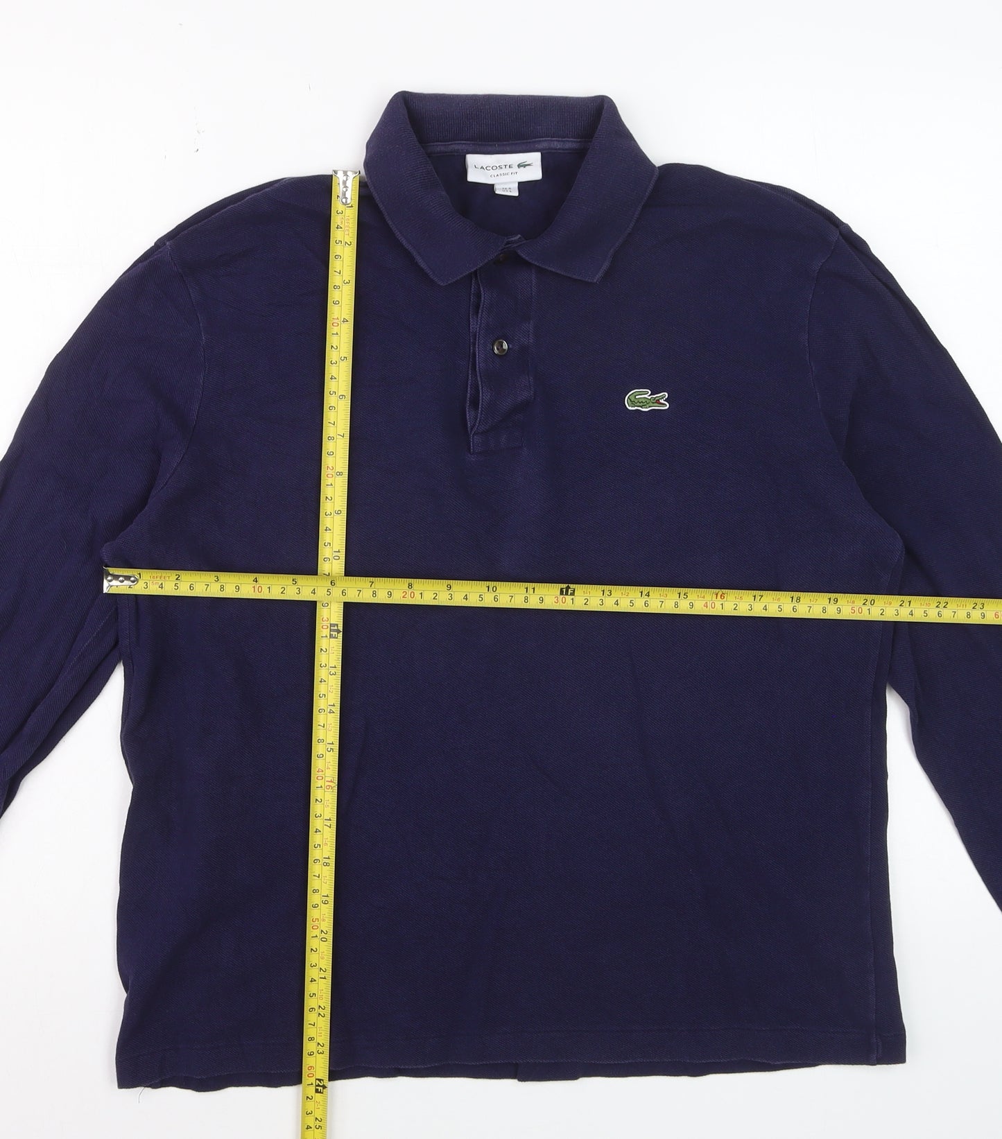 Lacoste Men Blue Long Sleeve Classic Fit Cotton Polo Shirt L