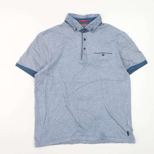 Ted Baker Men's Blue Cotton Polo Shirt Size L Button Collar