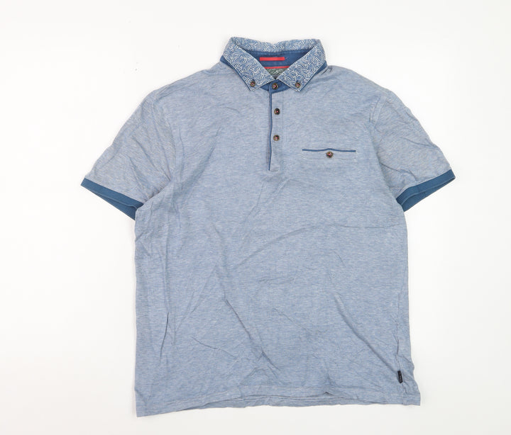 Ted Baker Men's Blue Cotton Polo Shirt Size L Button Collar
