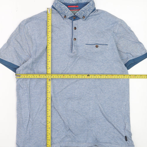 Ted Baker Men's Blue Cotton Polo Shirt Size L Button Collar