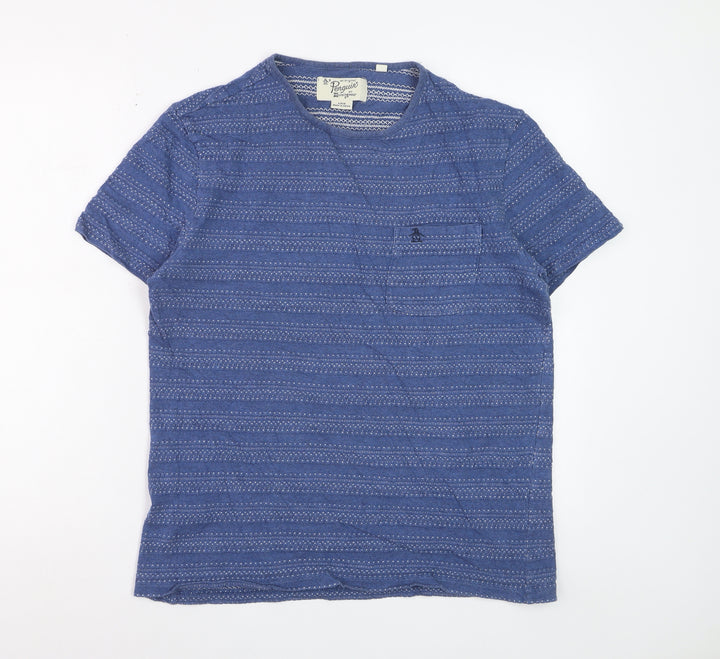 Original Penguin by Munsingwear Men's Blue Cotton Patterned T-Shirt L