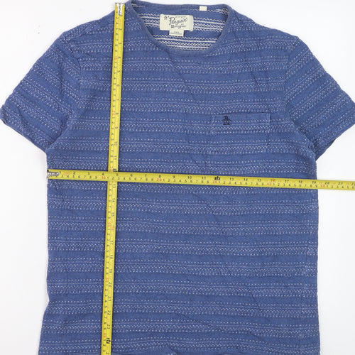 Original Penguin by Munsingwear Men's Blue Cotton Patterned T-Shirt L