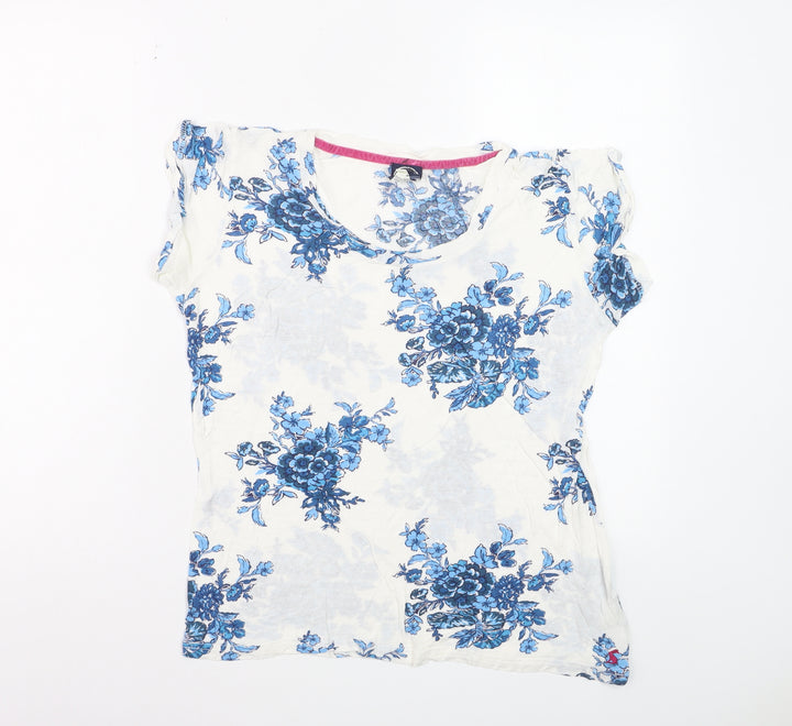 Joules Women’s White Blue Floral Viscose T-Shirt Size 10