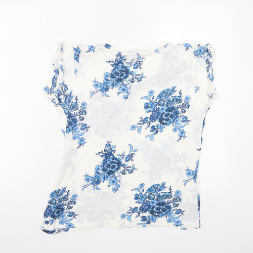 Joules Women’s White Blue Floral Viscose T-Shirt Size 10