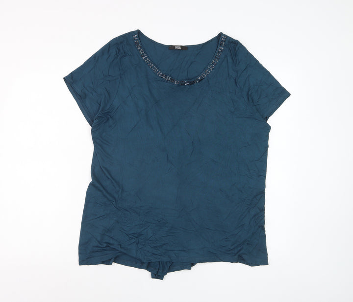 Marks and Spencer Women’s Blue Beaded Scoop Neck Viscose T-Shirt UK 20