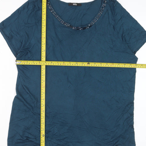 Marks and Spencer Women’s Blue Beaded Scoop Neck Viscose T-Shirt UK 20