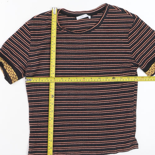 Zara Women Multicoloured Striped Short Sleeve Cotton T-Shirt Size S
