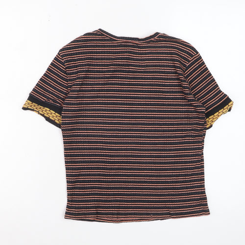 Zara Women Multicoloured Striped Short Sleeve Cotton T-Shirt Size S