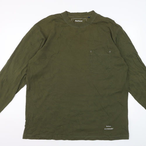 Barbour and Wander Khaki Green Long Sleeve Men's Cotton T-Shirt L