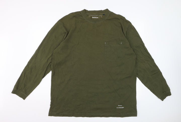 Barbour and Wander Khaki Green Long Sleeve Men's Cotton T-Shirt L
