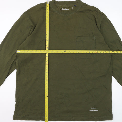 Barbour and Wander Khaki Green Long Sleeve Men's Cotton T-Shirt L