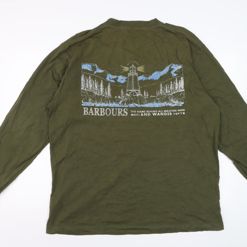 Barbour and Wander Khaki Green Long Sleeve Men's Cotton T-Shirt L