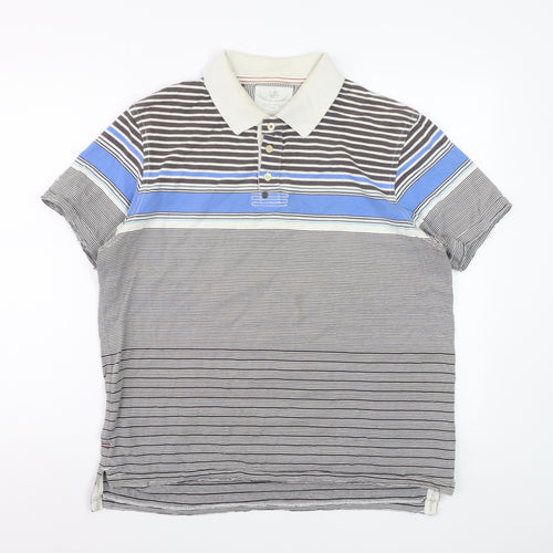 White Stuff Men’s Multicoloured Striped Cotton Polo Shirt Size L