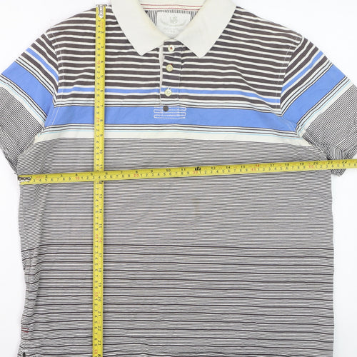 White Stuff Men’s Multicoloured Striped Cotton Polo Shirt Size L