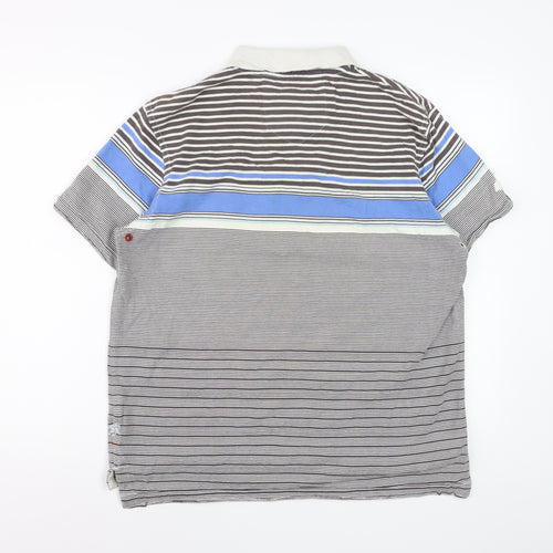 White Stuff Men’s Multicoloured Striped Cotton Polo Shirt Size L