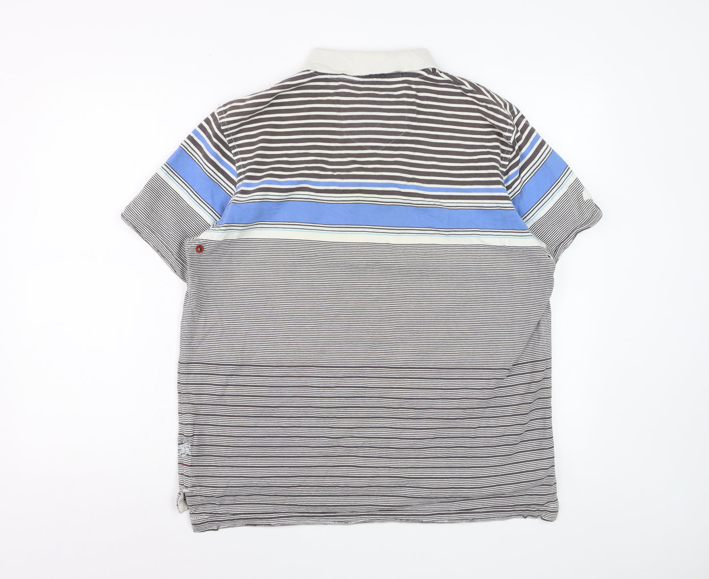 White Stuff Men’s Multicoloured Striped Cotton Polo Shirt Size L