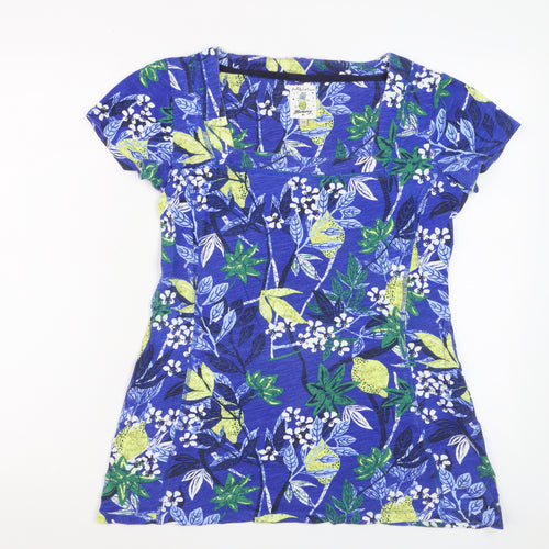 Mantaray Women's Blue Floral Cotton T-Shirt Size 10 Short Sleeve