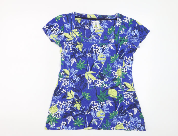 Mantaray Women's Blue Floral Cotton T-Shirt Size 10 Short Sleeve