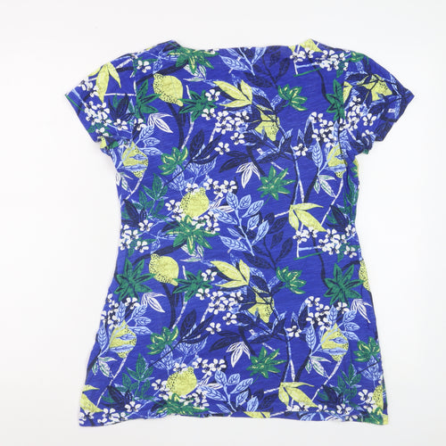Mantaray Women's Blue Floral Cotton T-Shirt Size 10 Short Sleeve