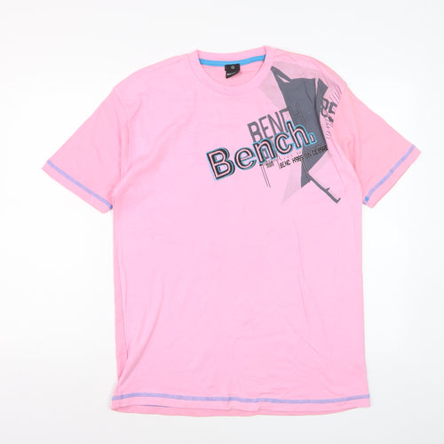 Bench Men's Pink Cotton Graphic Logo T-Shirt XL