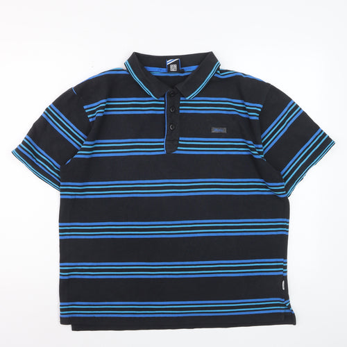 Lonsdale Men's Black & Blue Striped Cotton Polo Shirt Size L