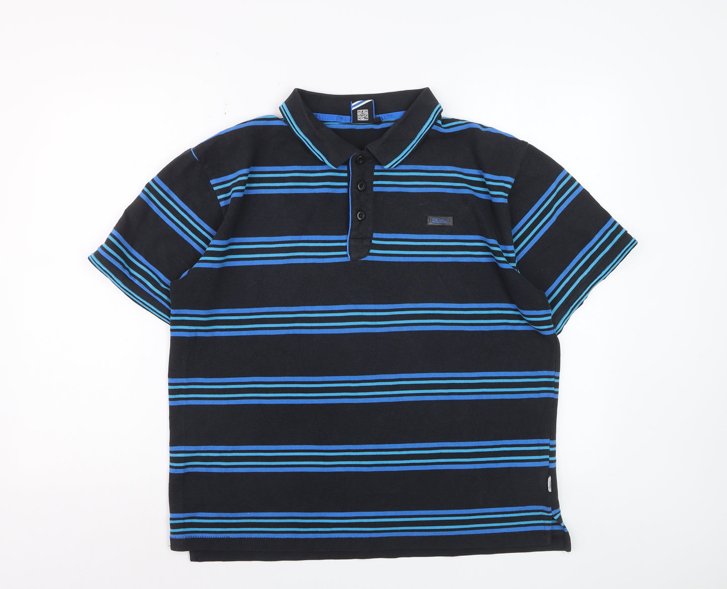 Lonsdale Men's Black & Blue Striped Cotton Polo Shirt Size L