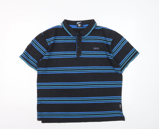 Lonsdale Men's Black & Blue Striped Cotton Polo Shirt Size L