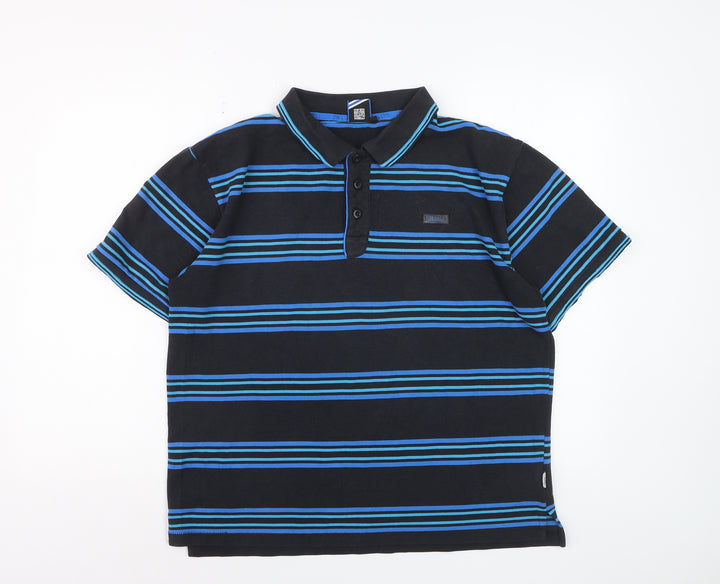 Lonsdale Men's Black & Blue Striped Cotton Polo Shirt Size L