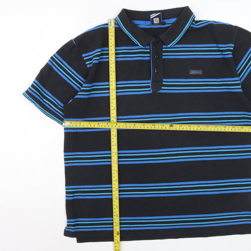 Lonsdale Men's Black & Blue Striped Cotton Polo Shirt Size L