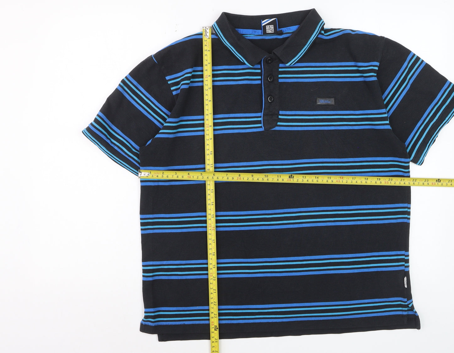 Lonsdale Men's Black & Blue Striped Cotton Polo Shirt Size L