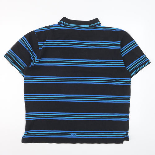 Lonsdale Men's Black & Blue Striped Cotton Polo Shirt Size L