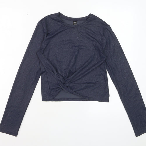 90 Degree By Reflex Womens Blue XS Cropped Long Sleeve Active Top