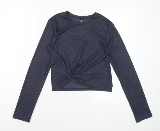 90 Degree By Reflex Womens Blue XS Cropped Long Sleeve Active Top