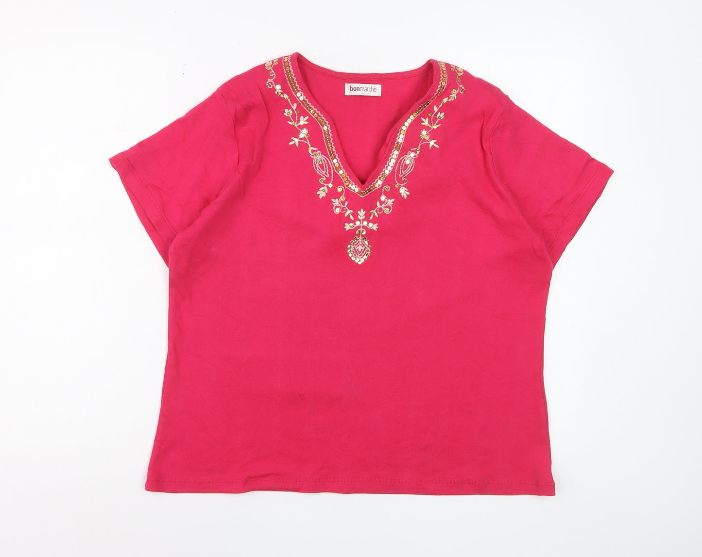 Bonmarché Women’s Pink Embroidered Cotton Tunic Blouse Size L
