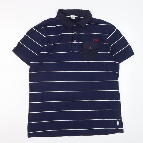 Lee Cooper Men’s Blue Striped Polo Shirt Size L Cotton Casual