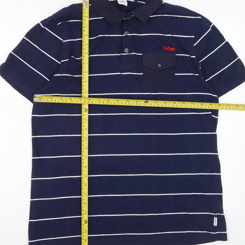Lee Cooper Men’s Blue Striped Polo Shirt Size L Cotton Casual