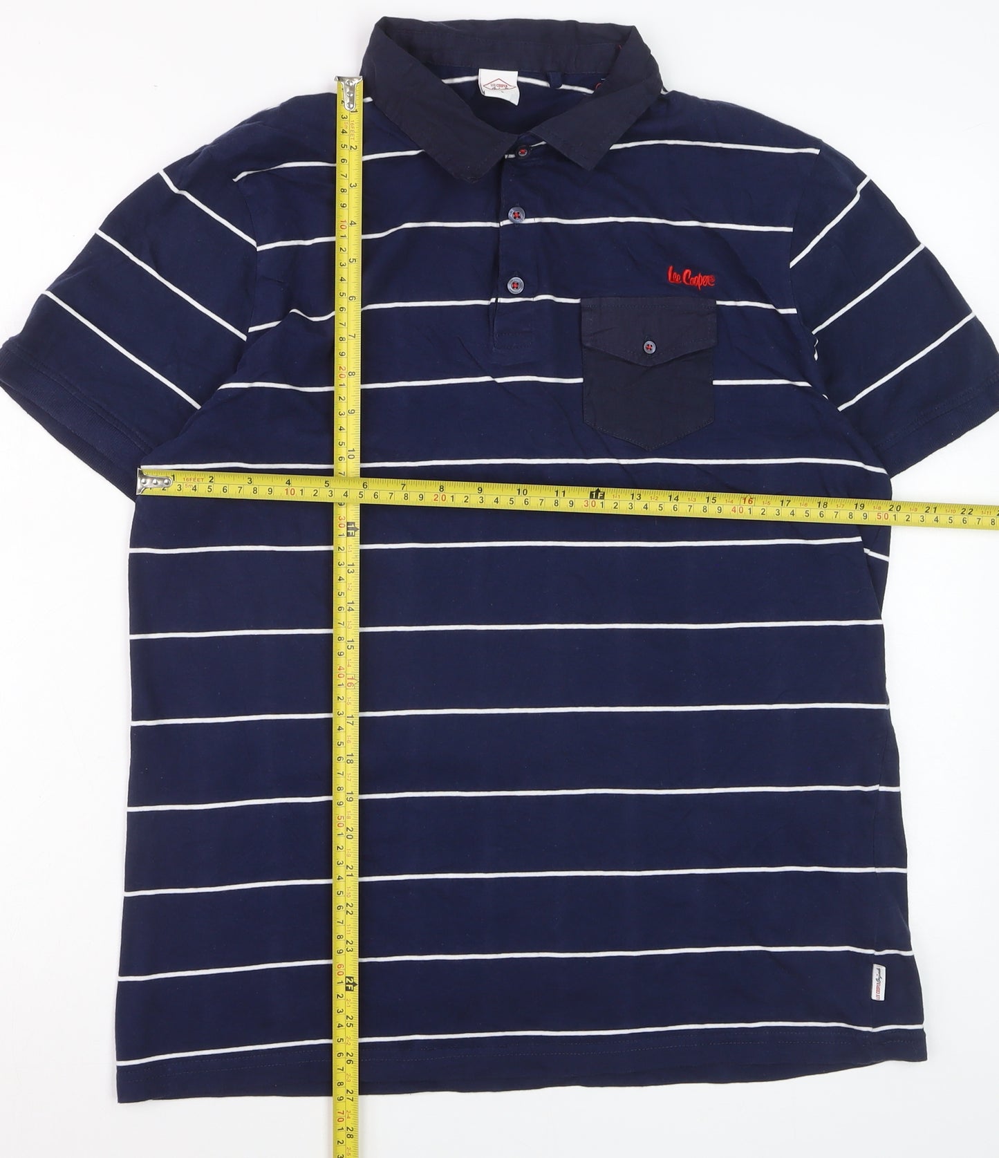 Lee Cooper Men’s Blue Striped Polo Shirt Size L Cotton Casual