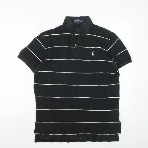 Ralph Lauren Mens Black Striped Short Sleeve Polo Shirt Size M