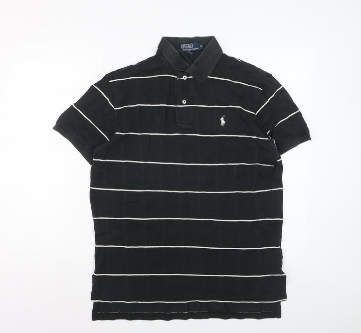 Ralph Lauren Mens Black Striped Short Sleeve Polo Shirt Size M
