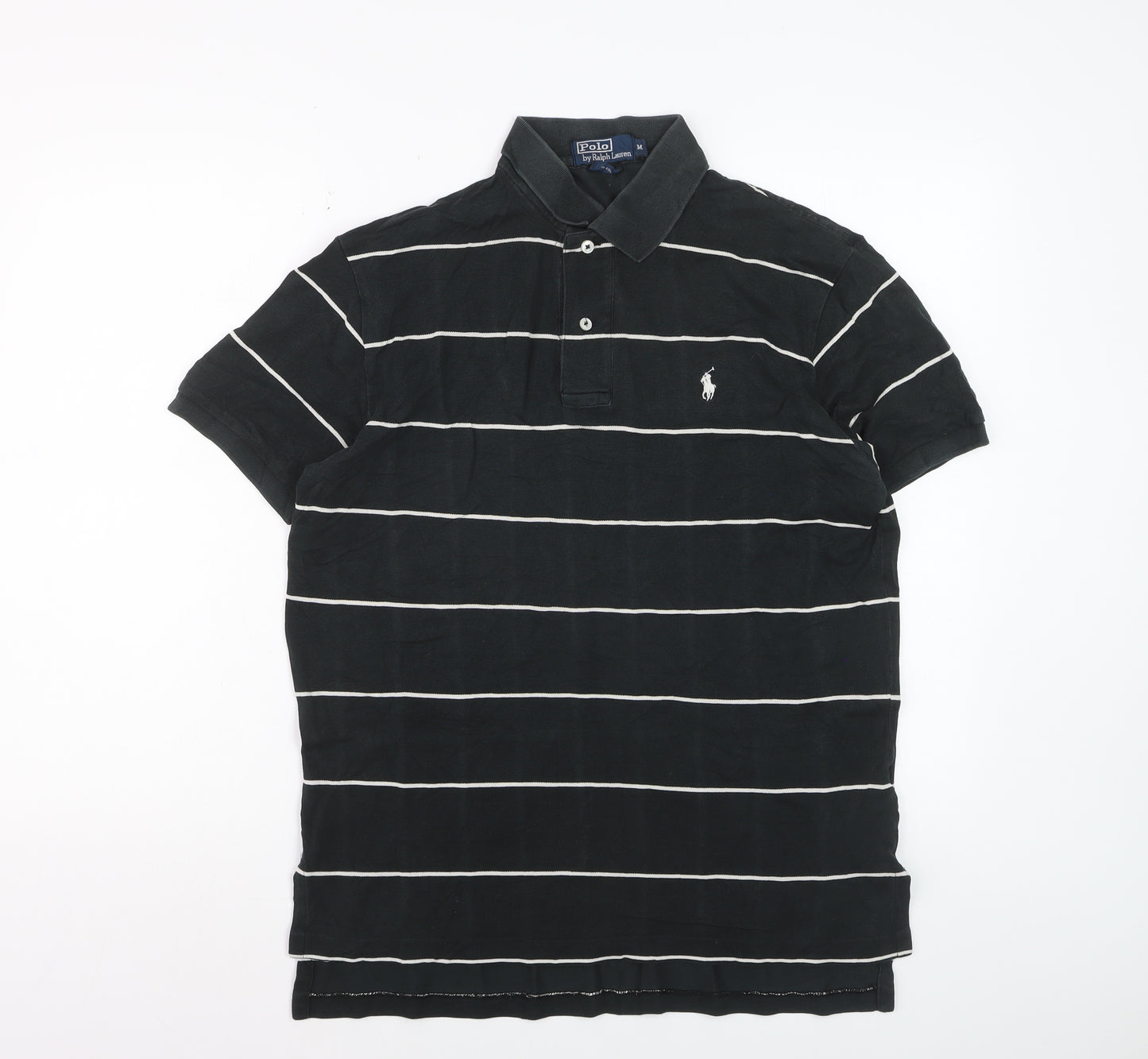 Ralph Lauren Mens Black Striped Short Sleeve Polo Shirt Size M