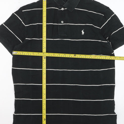 Ralph Lauren Mens Black Striped Short Sleeve Polo Shirt Size M