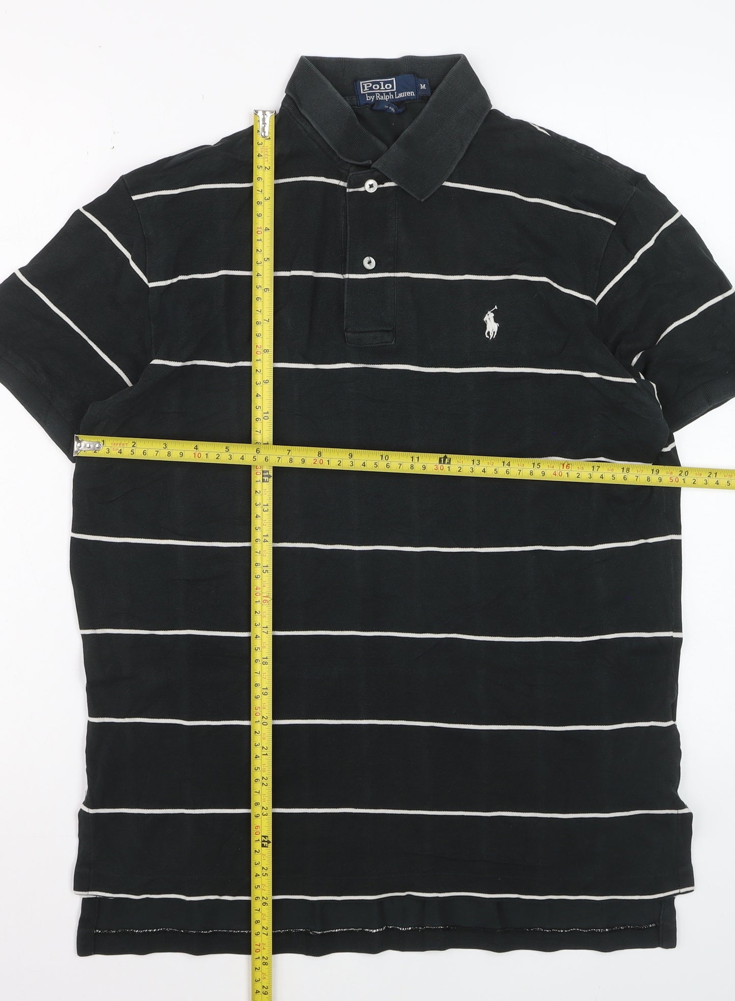 Ralph Lauren Mens Black Striped Short Sleeve Polo Shirt Size M