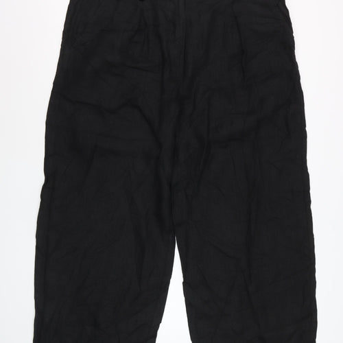 Marks and Spencer Women Black Linen Wide-Leg Trousers Size 18