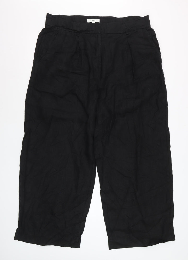 Marks and Spencer Women Black Linen Wide-Leg Trousers Size 18