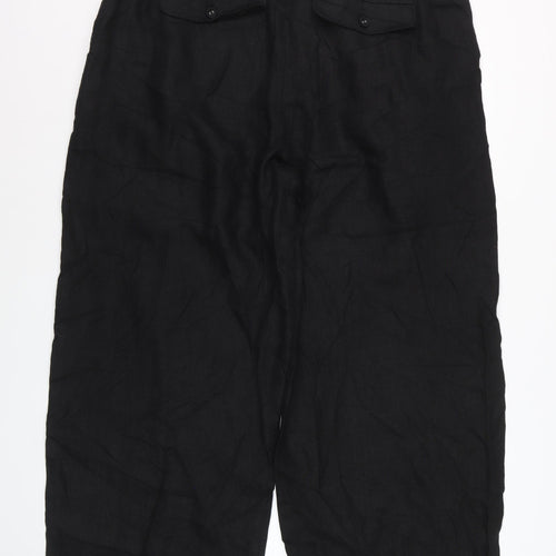 Marks and Spencer Women Black Linen Wide-Leg Trousers Size 18