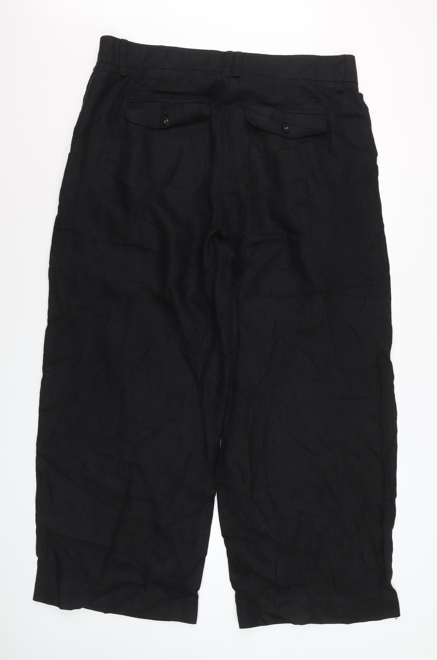 Marks and Spencer Women Black Linen Wide-Leg Trousers Size 18